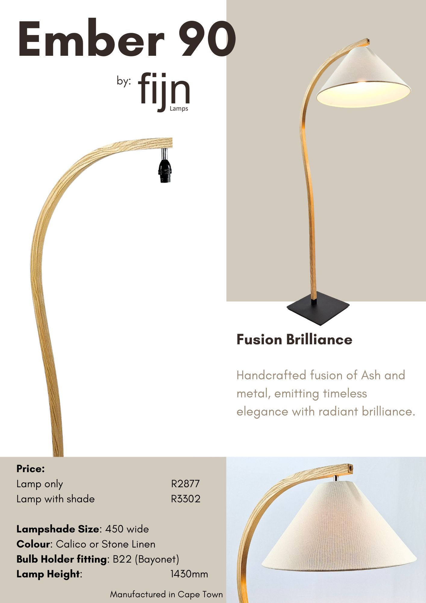 Ember 90 Lamp in Ash wood and Metal Base