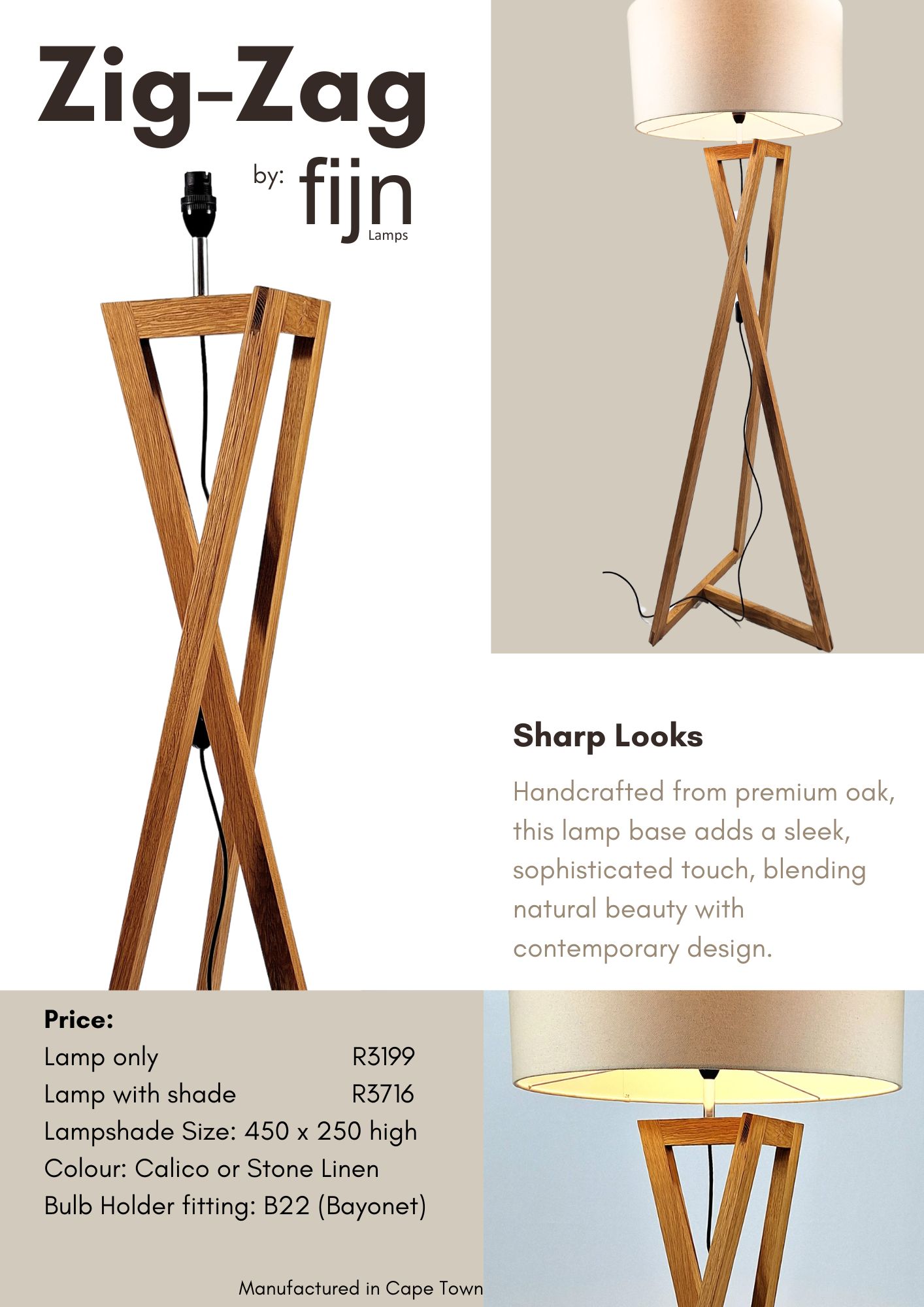 Zig Zag Wooden Lamp made in Oak Wood. Manufactured by Box and Base